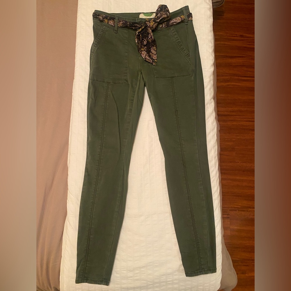 Anthropologie Olive Green High waisted skinny Jeans WITH ORIGINAL BELT